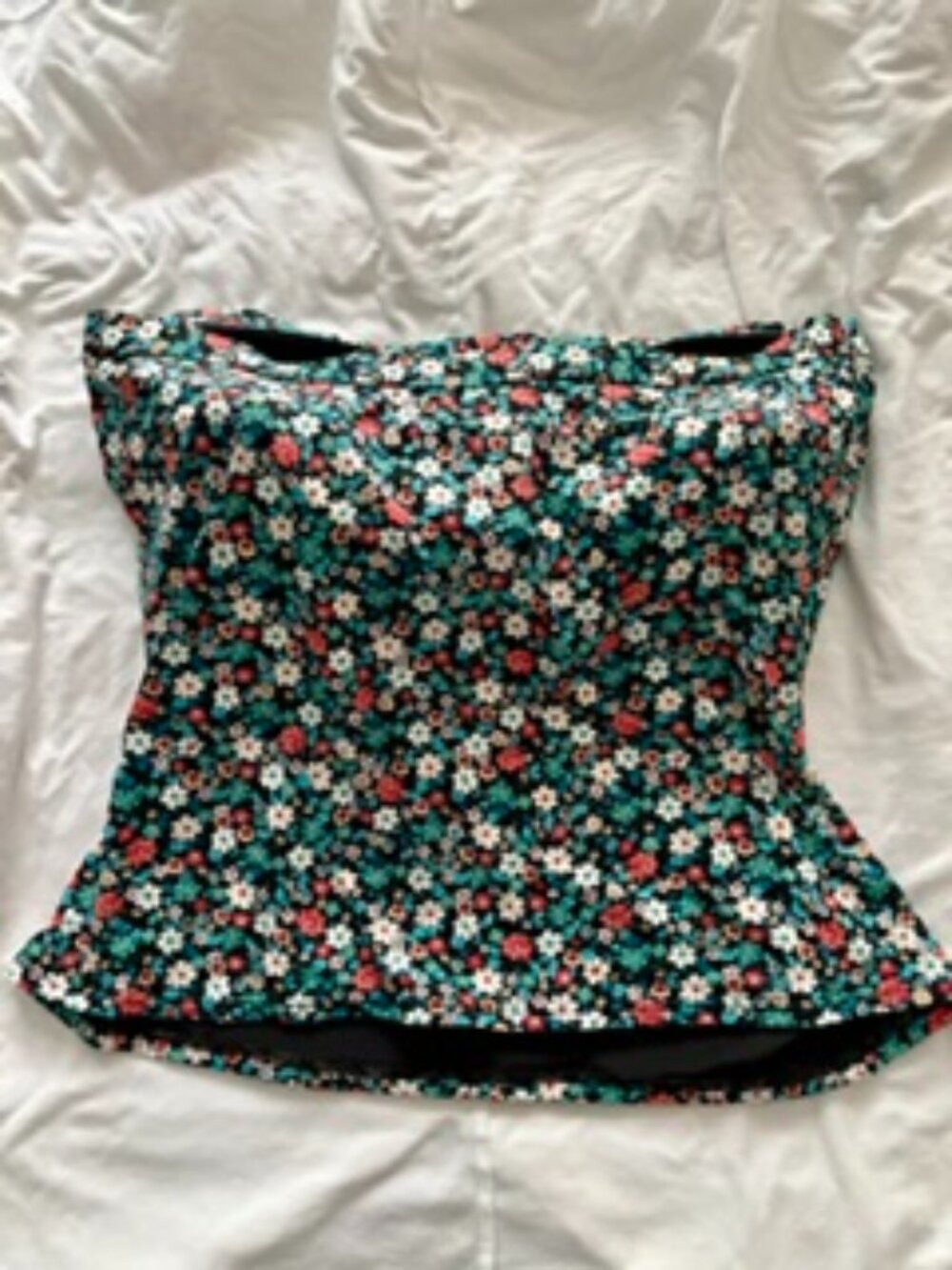 Land's End 2- Peice Bandeau Tankini Top & Bottom Black Floral Sz 14